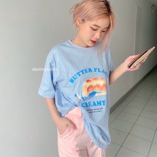 S062 เสื้อยืด oversize ผ้าคอตตอน สไตล์ minimal สกรีน butter flaor creamy 🍞