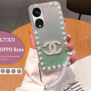 เคส case Oppo Reno 10 8T 5G 4G Reno 8 7 4G 5G Reno 7Z 8Z 5G Reno 8 Pro 5G Reno 6 5 5G 4G โทรศัพท์มือถือ ประดับกลิตเตอร์ พลอยเทียม ไล่โทนสี 3D สําหรับ