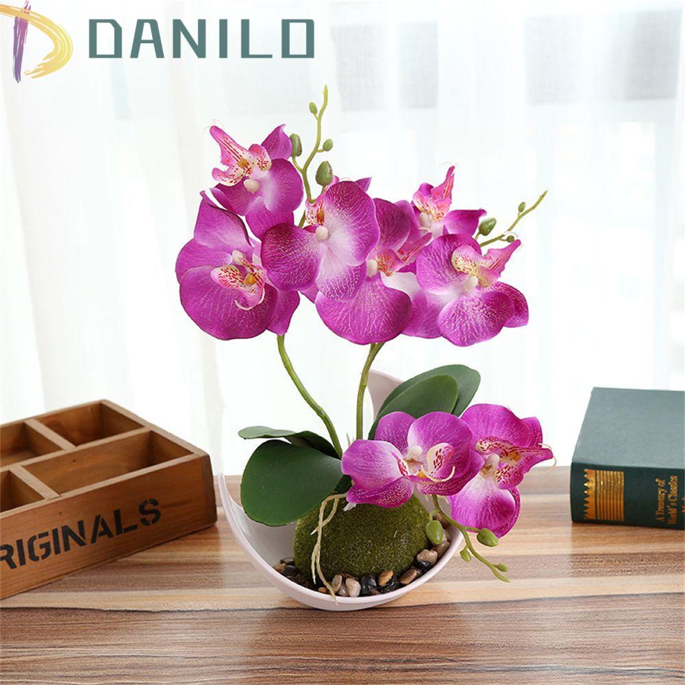 danilo-ดอกไม้ประดิษฐ์เหมือนจริงตรีศูลดอกไม้ผ้าไหมสร้างสรรค์พืชสีเขียว