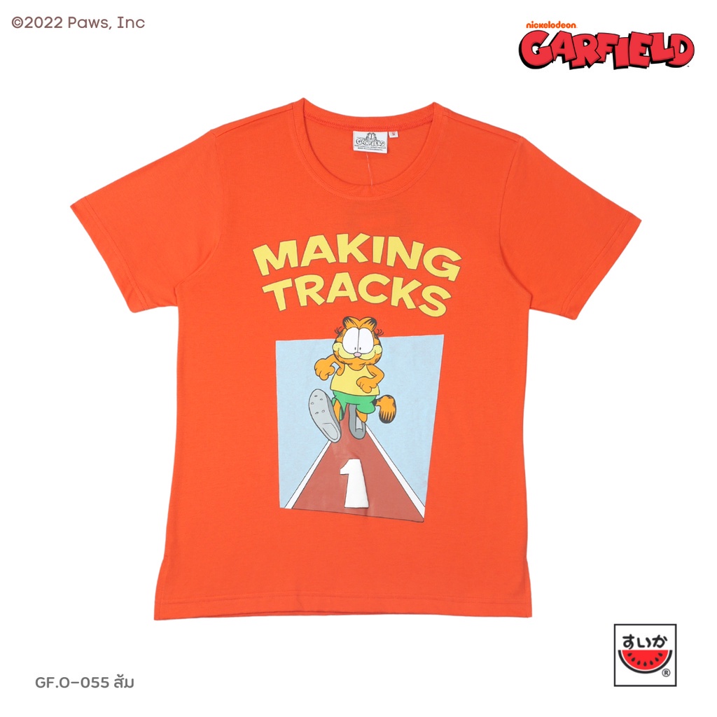 2023nexแตงโม-suika-เสื้อยืดคอกลมแขนสั้น-garfield-ลาย-making-tracks-gf-o-055