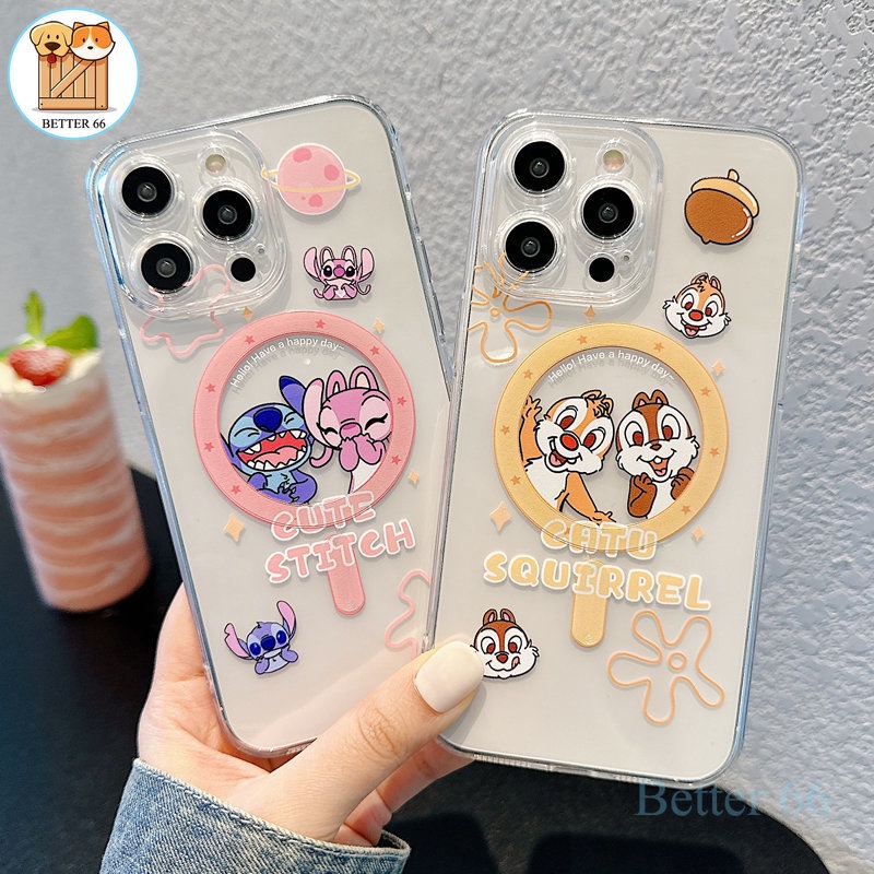 เคสโทรศัพท์มือถือ-ซิลิโคน-แม่เหล็กใส-ลาย-stitch-and-chip-n-dale-น่ารัก-สําหรับ-iphone-14-13-12-pro-max-14-plus