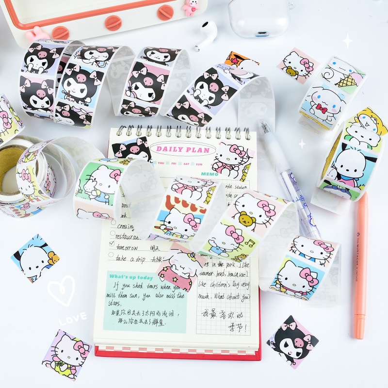 sanrio-สติกเกอร์-ลาย-hello-kitty-melody-kuromi-cinnamoroll-สําหรับตกแต่งกระเป๋าเดินทาง-200-ชิ้น-ต่อม้วน