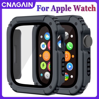 Cnagain เคส PC พร้อมกระจกนิรภัยกันรอยหน้าจอ สําหรับ Apple Watch 49 มม. 45 มม. 41 มม. 44 มม. 40 มม. 42 มม. 38 มม. smart Watch Series Ultra 8 7 6 5 4 3 2 1 iWatch