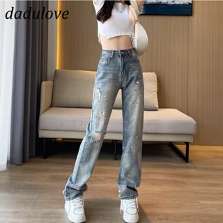 DaDulove💕 New American ins retro ripped jeans womens high waist loose wide leg pants large size trousers