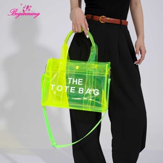 ✿ เริ่มต้น ✿ กระเป๋าถือ PVC ใส พิมพ์ลายตัวอักษร หูหิ้ว สีแคนดี้ แฟชั่นฤดูร้อน สําหรับผู้หญิง
