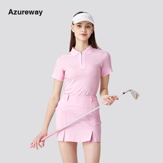 Azureway เสื้อยืดแขนสั้น คอปก กันแดด แบบแห้งเร็ว สีพื้น แฟชั่นฤดูใบไม้ผลิ ฤดูร้อน สําหรับผู้หญิง T6F
