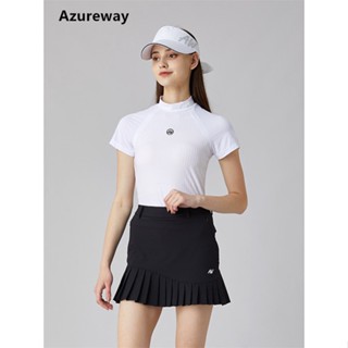 Azureway GOLF เสื้อยืดคอกลม แขนสั้น กระโปรงพลีท สะโพก กีฬากอล์ฟ สําหรับผู้หญิง PUCD