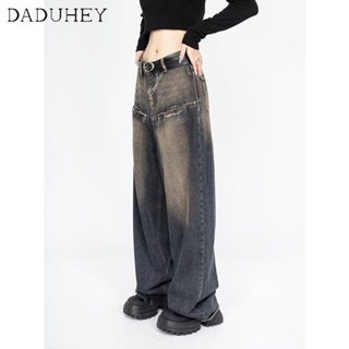 DaDuHey🎈 New American Style Retro Washed High Waist Jeans Womens High Street Loose Wide Leg Pants plus Size Trousers