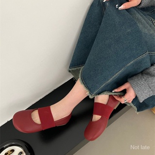 รองเท้าสตรีสีแดง Mary Zhen สำหรับฤดูใบไม้ผลิและฤดูใบไม้ร่วง 2023 ใหม่อ่อนนุ่มรอบหัวตื้นปากแบนรองเท้าเดียวเหยียบ SH31066