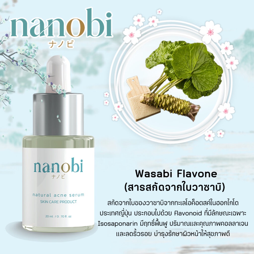 นาโนบิ-nanobi-เซรั่ม-รักษาสิว-จากญี่ปุ่น-สารสกัดวาซาบิ-ธรรมชาติ-ผิวหน้า-ไม่แพ้-สิวหาย-ไม่เกิดซ้ำ