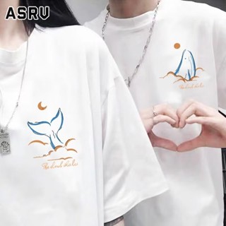 ASRV เสื้อยืดคอกลม 2023 เทรนด์ใหม่สำหรับผู้ชายและผู้หญิง ins สุดฮอตเฉพาะคู่เสื้อยืดแขนสั้น