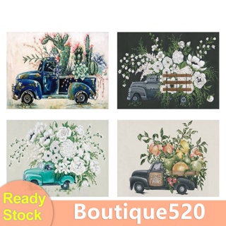 [boutique520.th] ภาพวาดปักเพชร พลอยเทียม เรซิน ทรงกลม รูปรถเข็นดอกไม้ 5D DIY