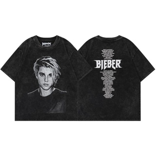 JustinBieber Purpose Tour Bieber Head Avatar ขบวนพาเหรดคู่รักแขนสั้นชายและหญิงเสื้อยืดคอกลมผ้าฝ้าย