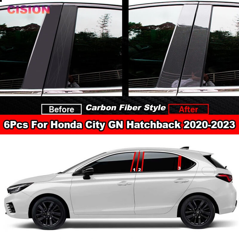 ฝาครอบเสาประตูหน้าต่างรถยนต์-คาร์บอนไฟเบอร์-สีดําเงา-สําหรับ-honda-city-gn-hatchback-2020-2023-6-ชิ้น