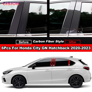 ฝาครอบเสาประตูหน้าต่างรถยนต์ คาร์บอนไฟเบอร์ สีดําเงา สําหรับ Honda City GN Hatchback 2020-2023 6 ชิ้น