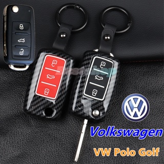 เคสกุญแจรีโมทรถยนต์ คาร์บอนไฟเบอร์ แบบพับได้ 3 ปุ่ม สําหรับ Volkwagen VW Polo Passat Golf 6 Passat B5 B8 Polo Gol Voyage Crossfox 2013