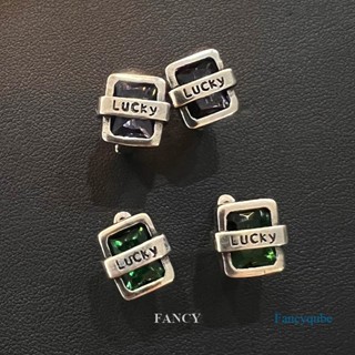 Fancy ต่างหูเพทาย สีเขียว ป้องกันภูมิแพ้ เครื่องประดับแฟชั่น สไตล์พังก์ วินเทจ นําโชค ตัวอักษรภาษาอังกฤษ ปาร์ตี้ ของขวัญ สําหรับผู้หญิง คู่รัก