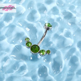 Pinkcool แหวนสเตนเลส ทรงโค้ง ประดับคริสตัล เพทาย เครื่องประดับแฟชั่น สําหรับผู้หญิง