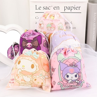 กระเป๋าเครื่องสําอาง กระเป๋าหูรูด ลายการ์ตูน Sanrio Melody Kuromi Cinnamoroll น่ารัก แบบพกพา ทนทาน