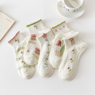 ถุงเท้าข้อสั้น ผ้าฝ้าย แบบบาง ลายการ์ตูนดอกทิวลิป สีขาว สไตล์ญี่ปุ่น สําหรับผู้หญิง จํานวน 1 คู่
