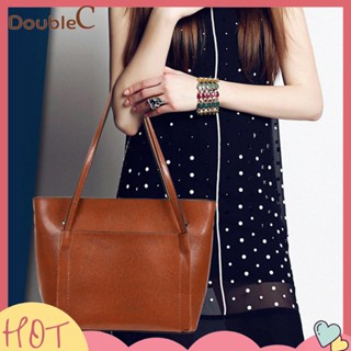 【Double C 】✿   กระเป๋าสะพายไหล่ กระเป๋าช้อปปิ้ง หนัง PU ทนทาน สีพื้น สําหรับผู้หญิง