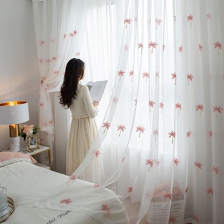  ผ้าม่าน ผ้าโปร่ง แบบหนา ปักลาย สีขาวทึบแสง สําหรับตกแต่งหน้าต่าง ห้องนั่งเล่น ห้องนอน