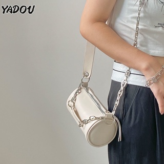 YADOU กระเป๋าออกแบบเฉพาะใหม่ของผู้หญิงสีเข้มอินเทรนด์บอสตันโซ่หนึ่งไหล่รักแร้กระเป๋าทรงกลมขนาดเล็ก