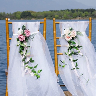 ใหม่ ดอกไม้ปลอม ผ้าไหม สีชมพู สําหรับตกแต่งเก้าอี้ งานแต่งงาน กลางแจ้ง