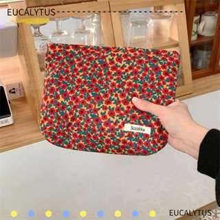 Eutus กระเป๋าถือ กระเป๋าเครื่องสําอาง ผ้าลูกฟูก มีซิป แบบพกพา ลายดอกไม้ สไตล์วินเทจ สําหรับเด็กผู้หญิง