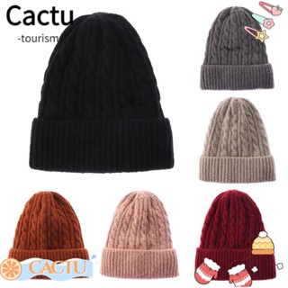 Cactu หมวกบีนนี่ ผ้าวูลถัก สีพื้น ขนนิ่ม