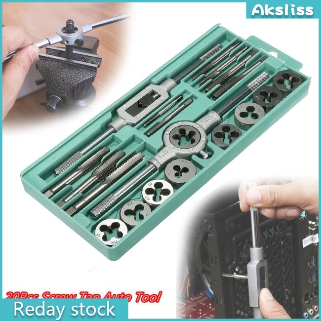 aks-ชุดดอกต๊าปเมตริก-สกรูเกลียว-โลหะผสมเหล็ก-m3-m12-20-ชิ้น