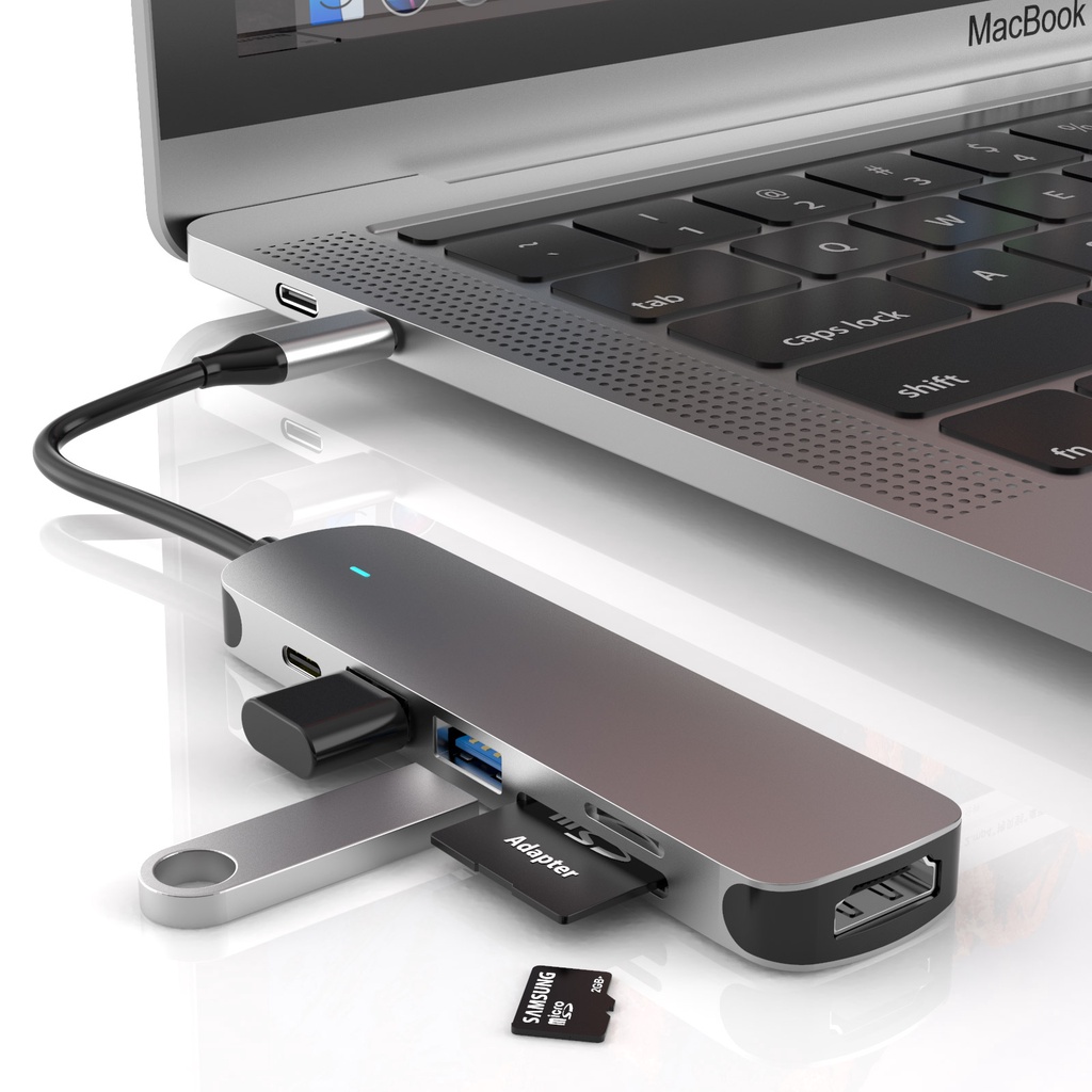 6-in-1-อะแดปเตอร์ฮับ-usb-c-4k30hz-usb3-0-usb-c-พร้อมการ์ดรีดเดอร์-usb-3-0-tf-micro-sd-60-w-pd-ปลั๊กแอนด์เพลย์