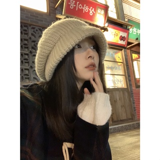 หมวกเบเร่ต์ ผ้าวูลถัก ขนาดใหญ่ สไตล์ญี่ปุ่น แฟชั่นฤดูใบไม้ร่วง ฤดูหนาว สําหรับผู้หญิง