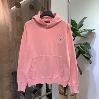 TVSJ Chrome Hearts autumn and winter couple embroidered cross Sanskrit long sleeve mens and womens light pink loose hooded sweater