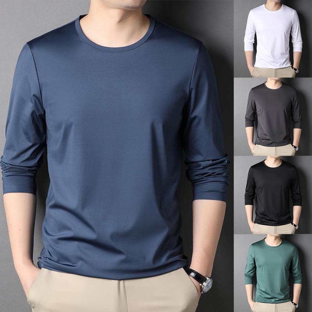 เสื้อเบลาส์ลําลอง-แขนยาว-คอกลม-ผ้าโพลีเอสเตอร์-สําหรับผู้ชาย