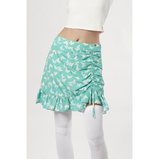 ESP กระโปรงสั้นลายผีเสื้อ ผู้หญิง สีเขียว | Butterfly Print Short Skirt | 06022