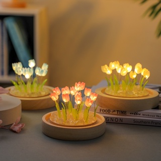 โคมไฟ Led รูปดอกทิวลิปจําลอง DIY โคมไฟตั้งโต๊ะ โคมไฟกลางคืน โคมไฟหัวเตียง โคมไฟตกแต่งห้องนอน ของขวัญ ของขวัญวันเกิด