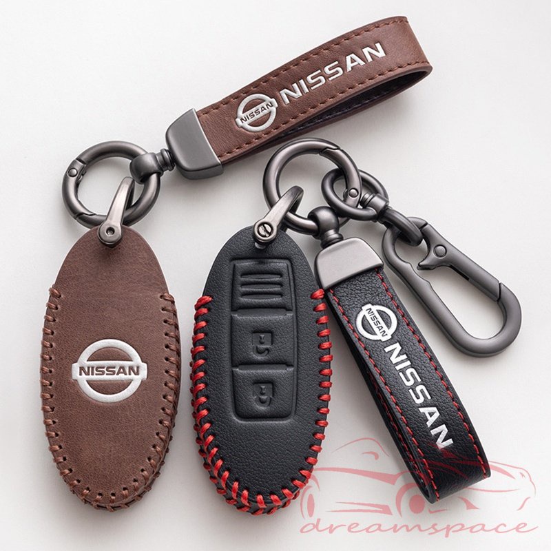 genuine-leather-car-key-case-hand-rope-boutique-metal-keychain-for-nissan