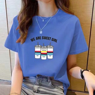 เสื้อยืดคอกลม แขนสั้น พิมพ์ลาย สีขาว สไตล์เกาหลี แฟชั่นสําหรับผู้หญิง