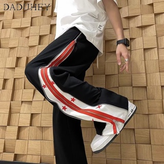 DaDuHey🔥 Mens Hong Kong Style Fashionable Loose All-Match Track Sweatpants 2023 Trendy Unique Printed Zipper Casual Pants
