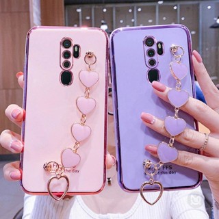 เคสโทรศัพท์มือถือ พร้อมสายคล้องมือ จี้หัวใจ หรูหรา สําหรับ OPPO A9 2020 A5 2020 A31 A53 A92 A52 A72 A93 A5S A3S A12 A12E F11 F11Pro F9