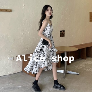 Alice  เดรส เดรสเกาหลี เสื้อผ้าแฟชั่น สายเดี่ยวลายดอก  Trendy Beautiful คุณภาพสูง Unique A22M190 36Z230909