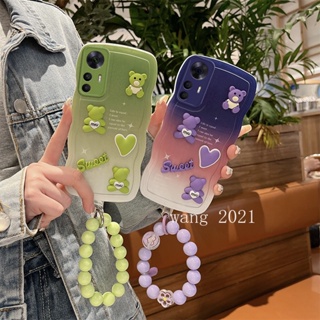 New Casing เคส Xiaomi 13 Lite 12T 12 Pro Redmi Note 12 Pro+ Plus 4G 5G Ins Personalized Green Bear Doll Big Wave Phone Case Trendy Anti-drop Soft Cover with Beads Bracelet 2023 เคสโทรศัพท