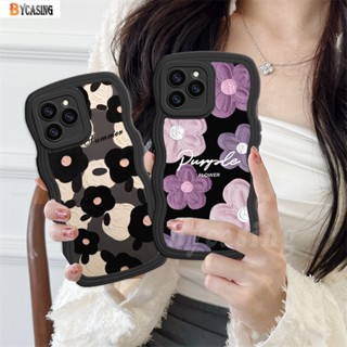 เคสโทรศัพท์มือถือ ขอบหยัก ลายภาพวาดสีน้ํามัน รูปดอกไม้ สีดํา สีม่วง สําหรับ Samsung A14 A13 A04e A04s A04 A03s A02s A03 M23 A23 A22 A12 A32 A31 A21s A10S A20 A52 A30s A51 A71 A53 M22 M32 A02