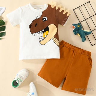 Babygarden-1-6 ปี ชุดเสื้อยืด แขนสั้น พิมพ์ลายการ์ตูนไดโนเสาร์ และกางเกงขาสั้น แบบยืดหยุ่น แฟชั่นฤดูร้อน สําหรับเด็กผู้ชาย 2 ชิ้น