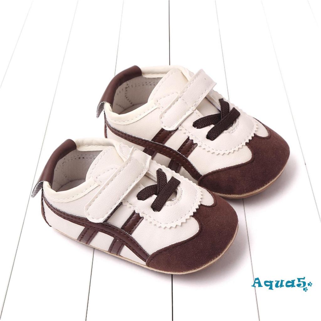aqq-รองเท้าผ้าใบ-หนัง-pu-กันลื่น-ลายทาง-สีตัดกัน-สําหรับเด็กวัยหัดเดิน