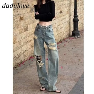 DaDulove💕 New American Ins Street Washed Ripped Jeans Niche High Waist Loose Wide Leg Pants Large Size Trousers