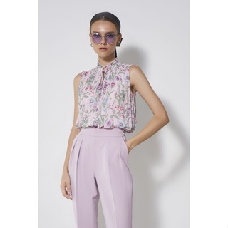 ESPADA เสื้อเบลาส์แขนกุดลายดอกไม้ ผู้หญิง สีม่วง | Sleeveless Floral Print Blouse | 4677