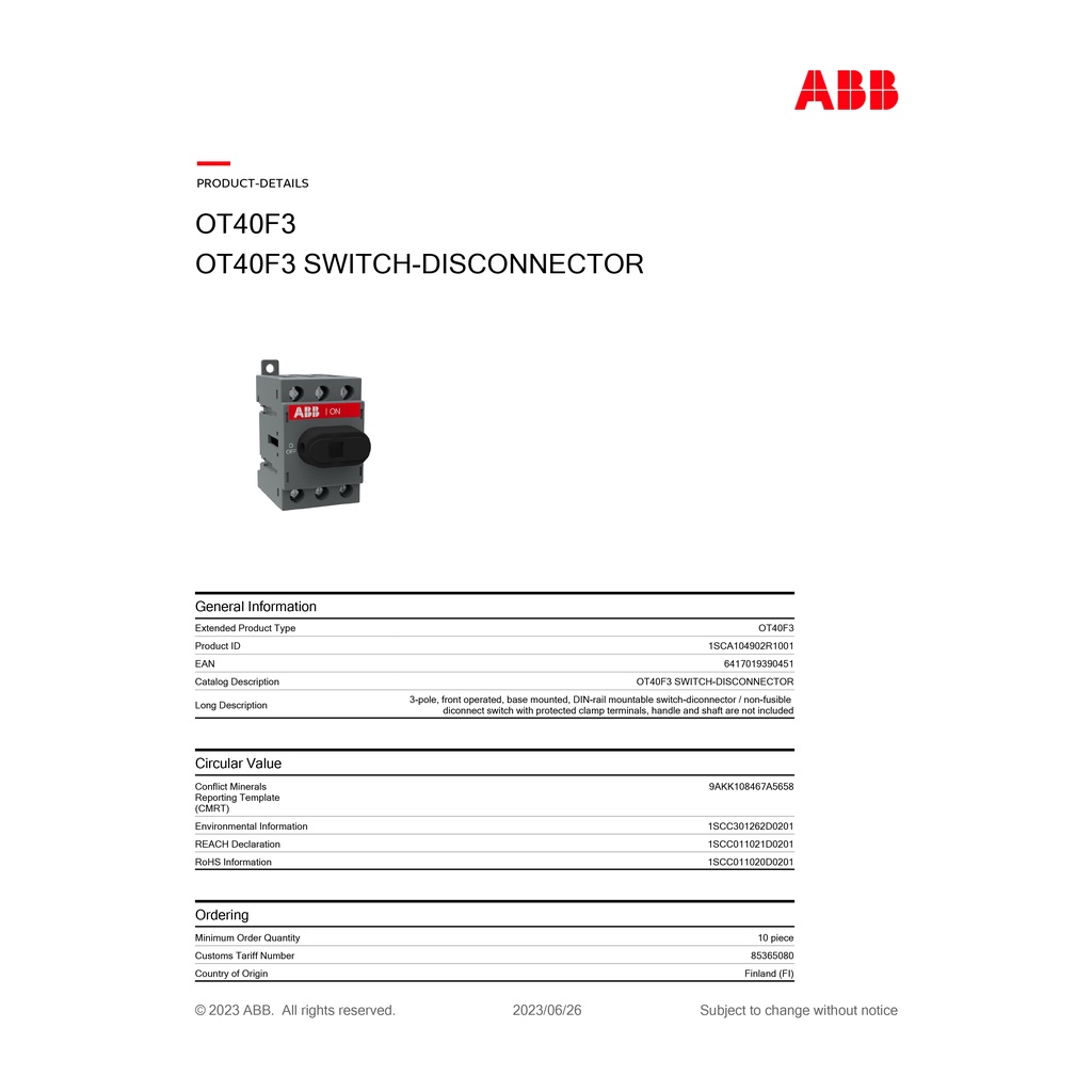 abb-ot40f3-3p-สวิตซ์-ดิสคอนเทคเตอร์-switch-disconnector-3p-front-operated-base-mounted-din-rail-l-1sca104902r1001