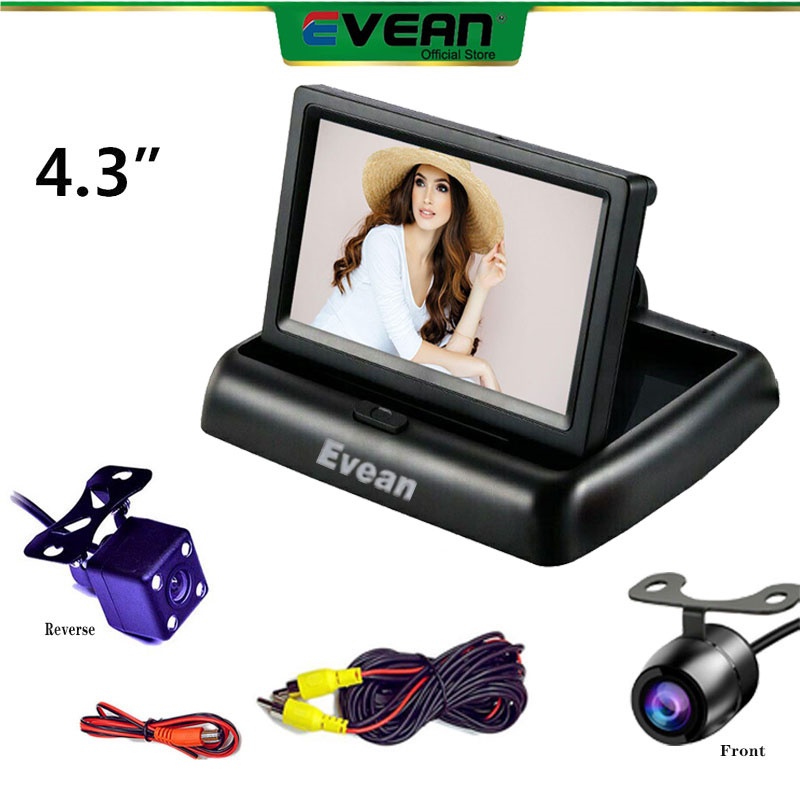 หน้าจอแสดงผล-tft-lcd-hd-4-3-นิ้ว-หน้าจอมอนิเตอร์รถยนต์-แบบพับได้-พร้อมกล้องหน้า-กล้องถอยจอดรถ-มองเห็นกลางคืน